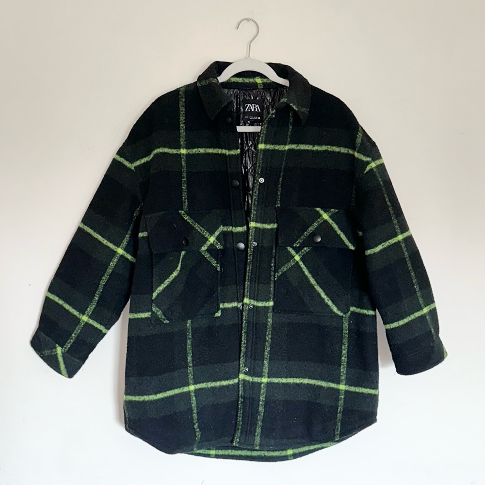 Zara Woman’s Black and Green Wool Plaid Jacket M